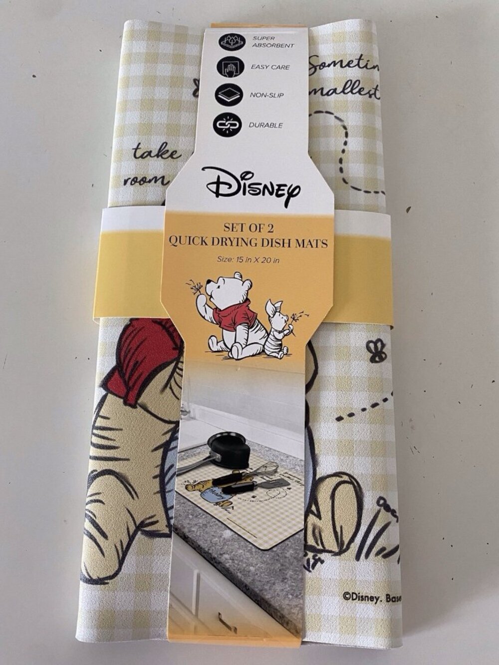 2 Pack Disney Winnie The Pooh QUICK DRYING RUBBER Kitchen Dish Mats 15” X 20”
